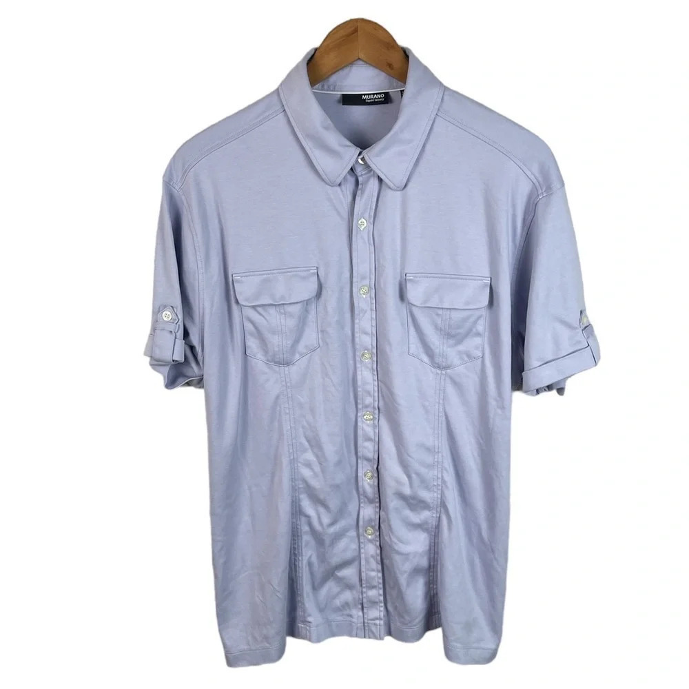 PO508 Mens Murano Liquid Luxury Preppy 2 Pocket Military Button Down Shirt XL